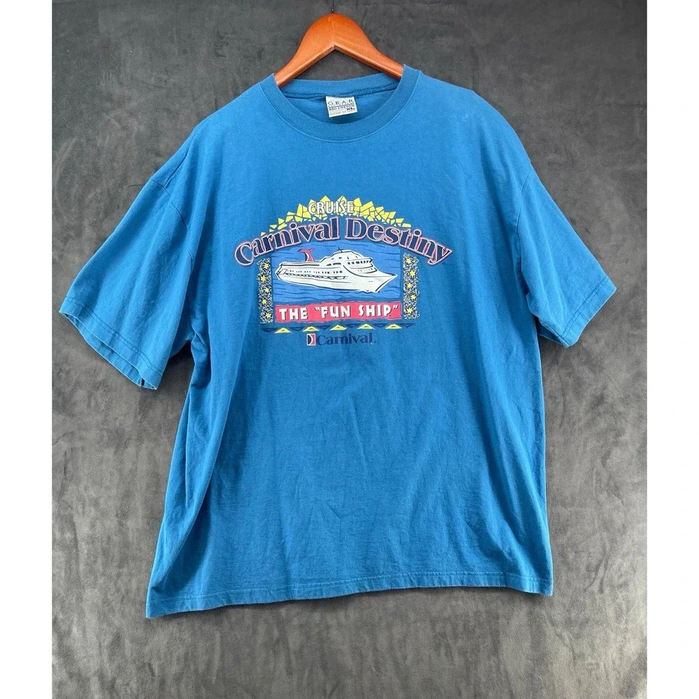 Vintage Carnival Destiny Fun Ship T Shirt XL Blue Cruise Ship Made In USA